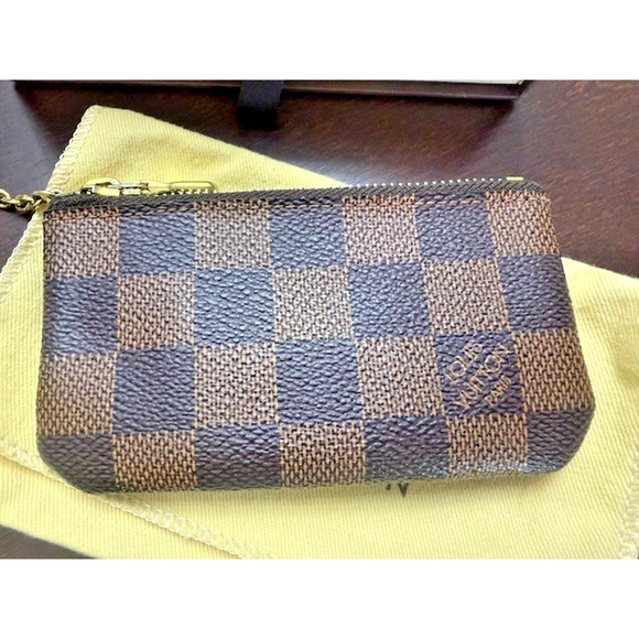 Louis Vuitton Key Cles Damier Ebene Key Chain Brown Pouch w/Zipper BOX & DUSTBAG - Picture 3 of 13